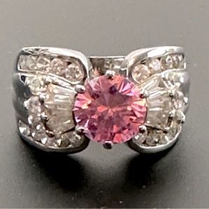 STERLING SILVER & PLATINUM PLATE PINK & WHITE CZ RING